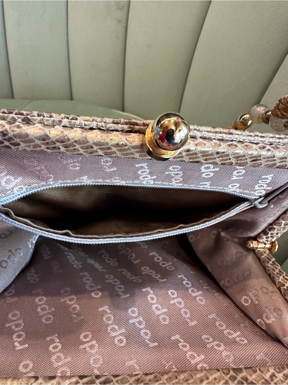Vintage RODO Italy Snakeskin Evening Clutch Beaded Strap - Picture 10 of 16
